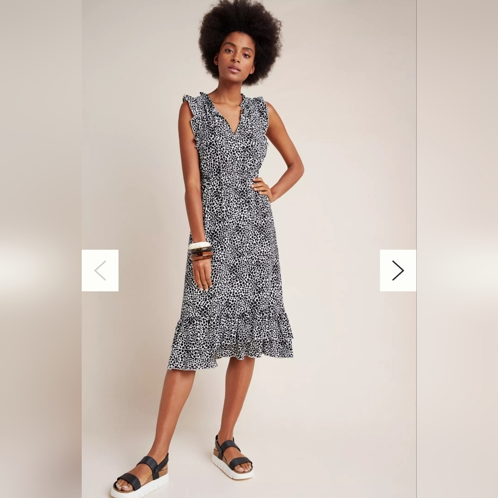 Anthropologie Maeve Ruby Ruffled Black and White Midi Dress Size M